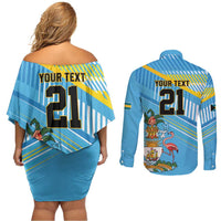 The Bahamas Cricket Custom Couples Matching Off Shoulder Short Dress and Long Sleeve Button Shirt Marlin Flamingo Come On Bahamian - Wonder Print Shop