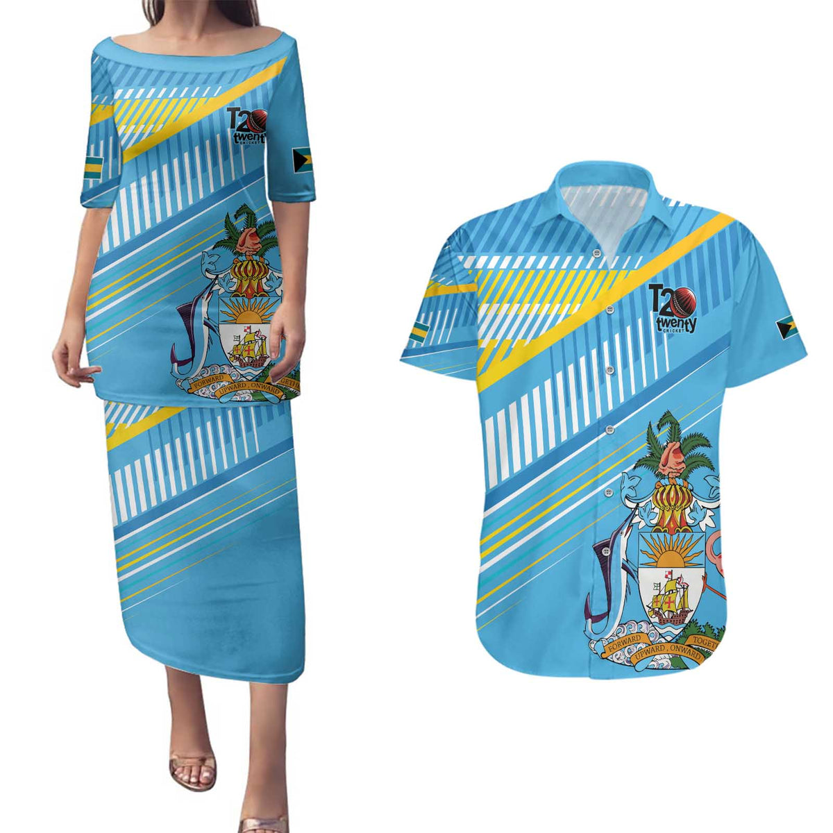 The Bahamas Cricket Custom Couples Matching Puletasi and Hawaiian Shirt Marlin Flamingo Come On Bahamian - Wonder Print Shop