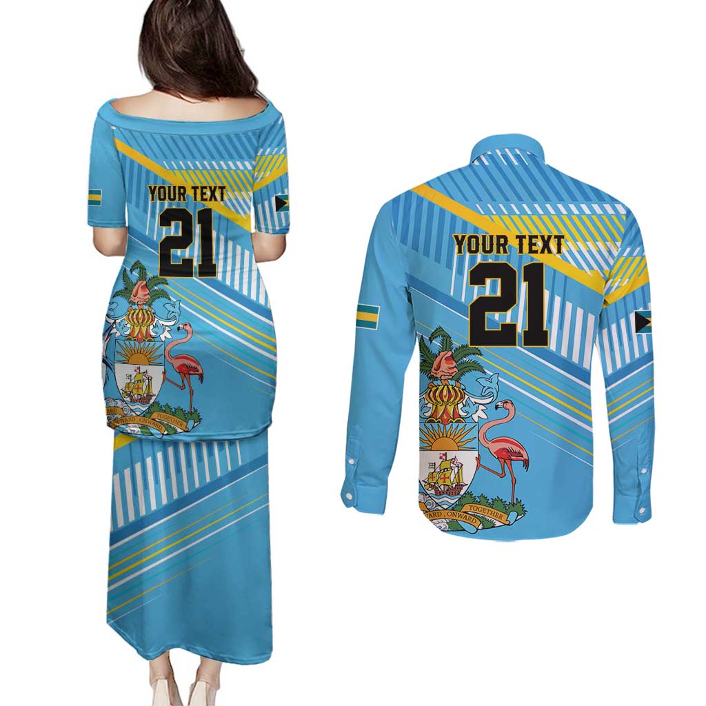 The Bahamas Cricket Custom Couples Matching Puletasi and Long Sleeve Button Shirt Marlin Flamingo Come On Bahamian - Wonder Print Shop