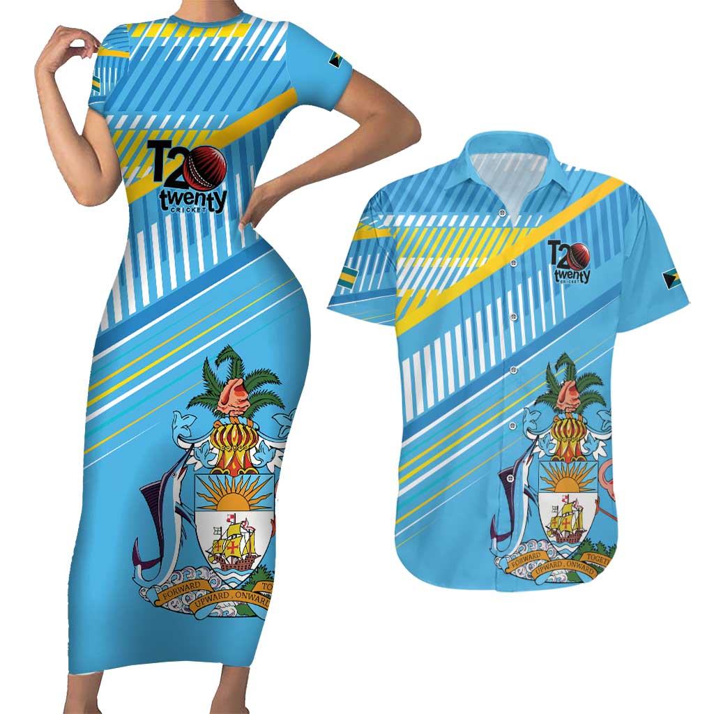 The Bahamas Cricket Custom Couples Matching Short Sleeve Bodycon Dress and Hawaiian Shirt Marlin Flamingo Come On Bahamian - Wonder Print Shop