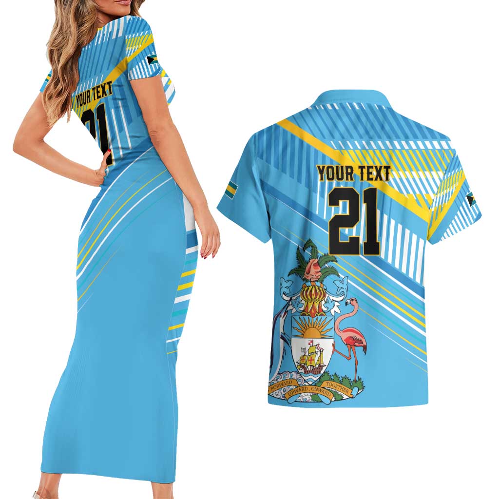 The Bahamas Cricket Custom Couples Matching Short Sleeve Bodycon Dress and Hawaiian Shirt Marlin Flamingo Come On Bahamian - Wonder Print Shop