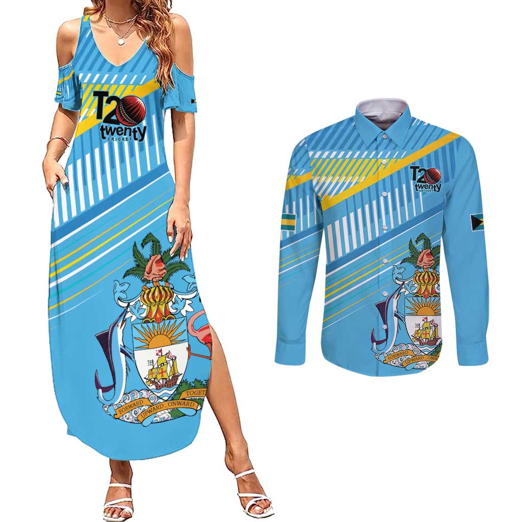 The Bahamas Cricket Custom Couples Matching Summer Maxi Dress and Long Sleeve Button Shirt Marlin Flamingo Come On Bahamian - Wonder Print Shop