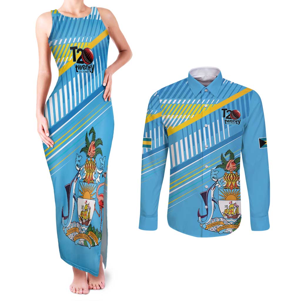 The Bahamas Cricket Custom Couples Matching Tank Maxi Dress and Long Sleeve Button Shirt Marlin Flamingo Come On Bahamian - Wonder Print Shop