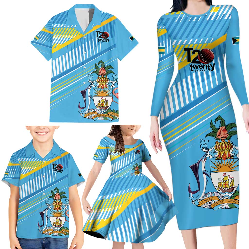 The Bahamas Cricket Custom Family Matching Long Sleeve Bodycon Dress and Hawaiian Shirt Marlin Flamingo Come On Bahamian - Wonder Print Shop