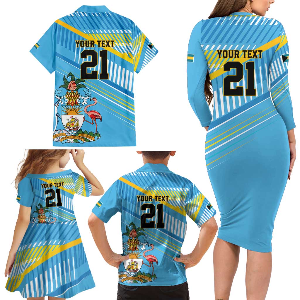 The Bahamas Cricket Custom Family Matching Long Sleeve Bodycon Dress and Hawaiian Shirt Marlin Flamingo Come On Bahamian - Wonder Print Shop