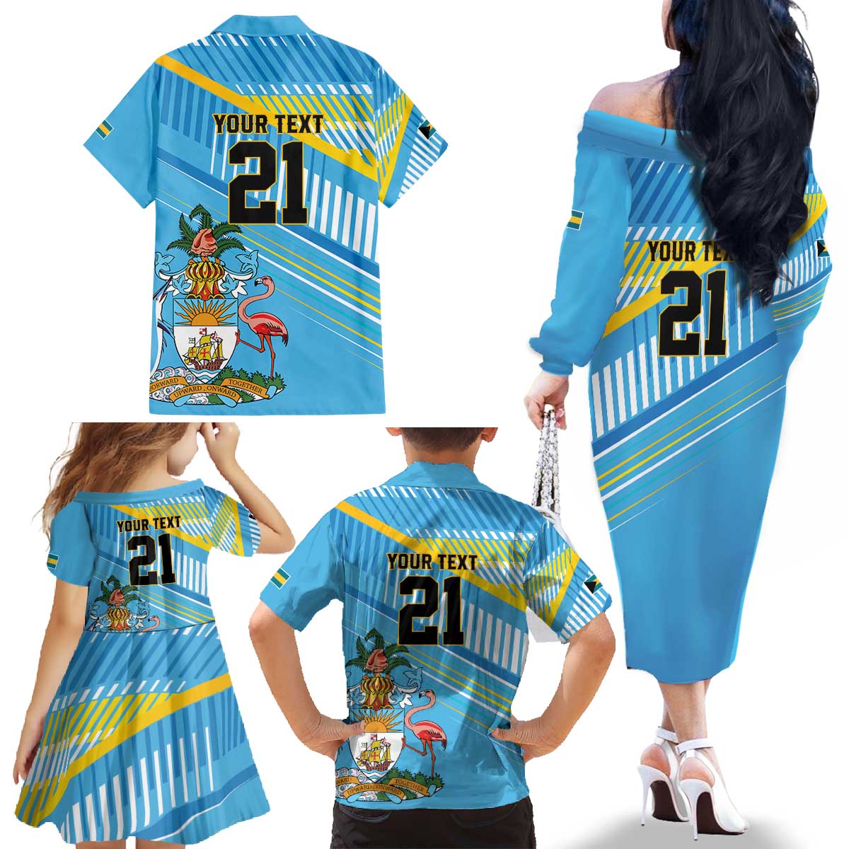 The Bahamas Cricket Custom Family Matching Off The Shoulder Long Sleeve Dress and Hawaiian Shirt Marlin Flamingo Come On Bahamian - Wonder Print Shop