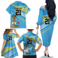 The Bahamas Cricket Custom Family Matching Off The Shoulder Long Sleeve Dress and Hawaiian Shirt Marlin Flamingo Come On Bahamian - Wonder Print Shop