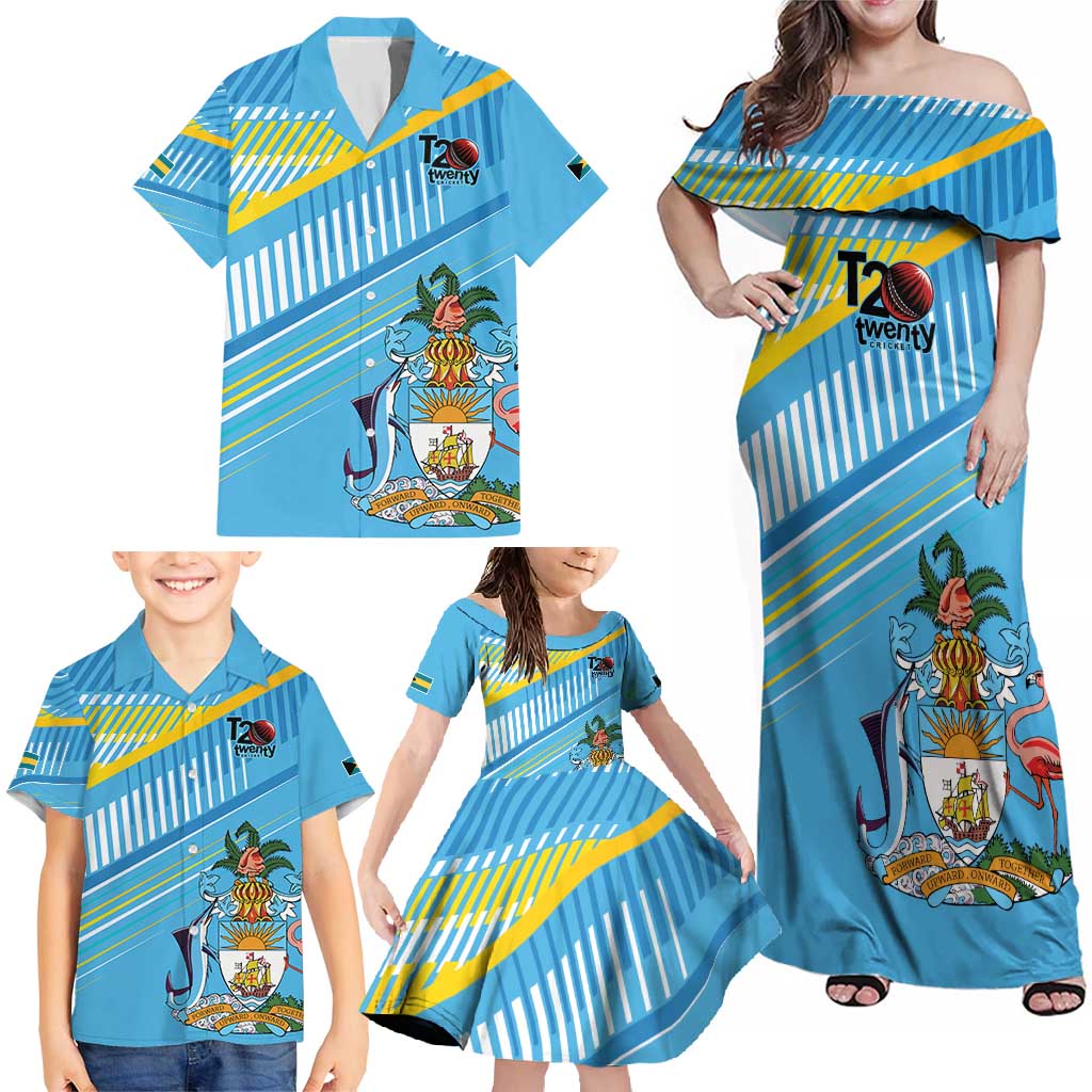 The Bahamas Cricket Custom Family Matching Off Shoulder Maxi Dress and Hawaiian Shirt Marlin Flamingo Come On Bahamian - Wonder Print Shop