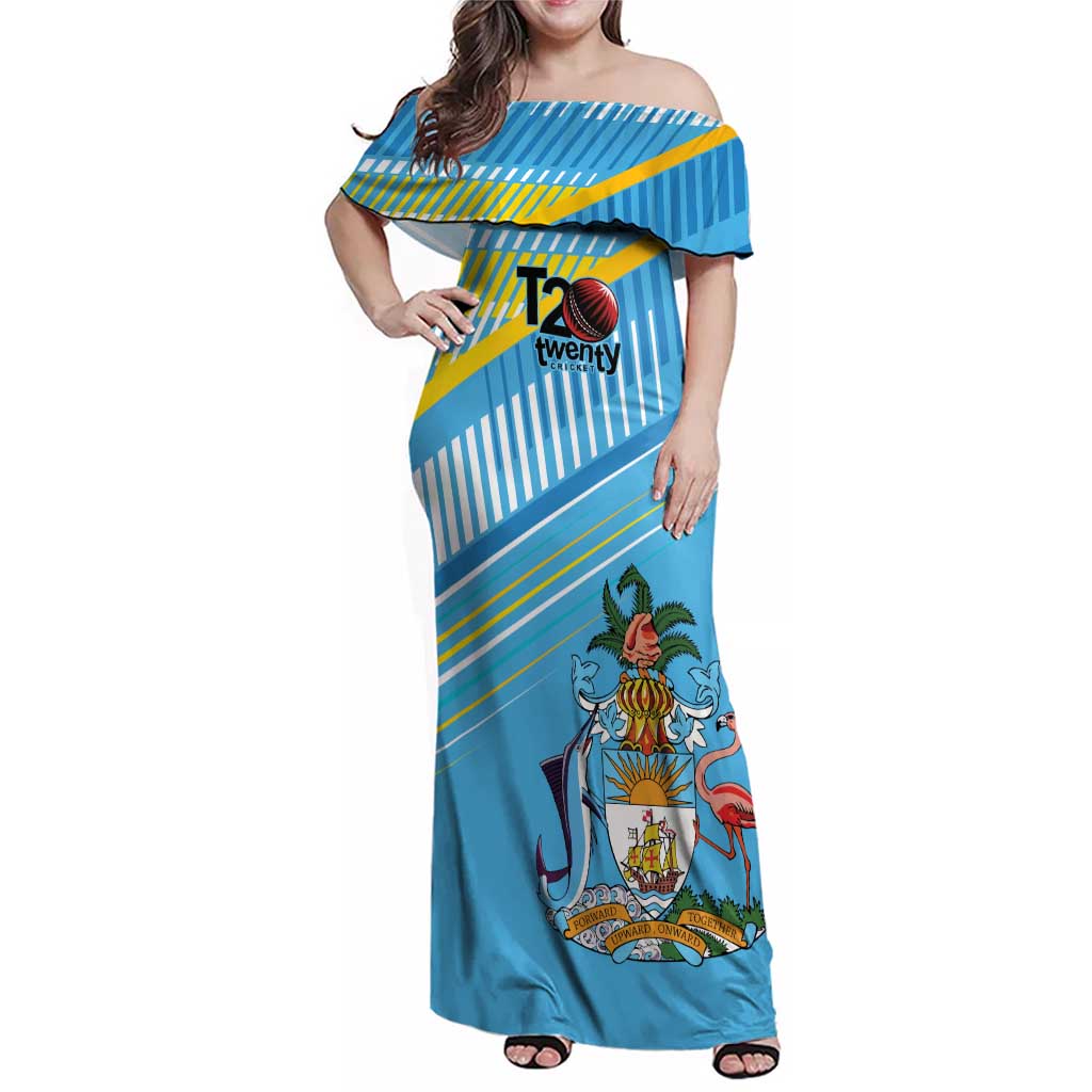 The Bahamas Cricket Custom Family Matching Off Shoulder Maxi Dress and Hawaiian Shirt Marlin Flamingo Come On Bahamian - Wonder Print Shop