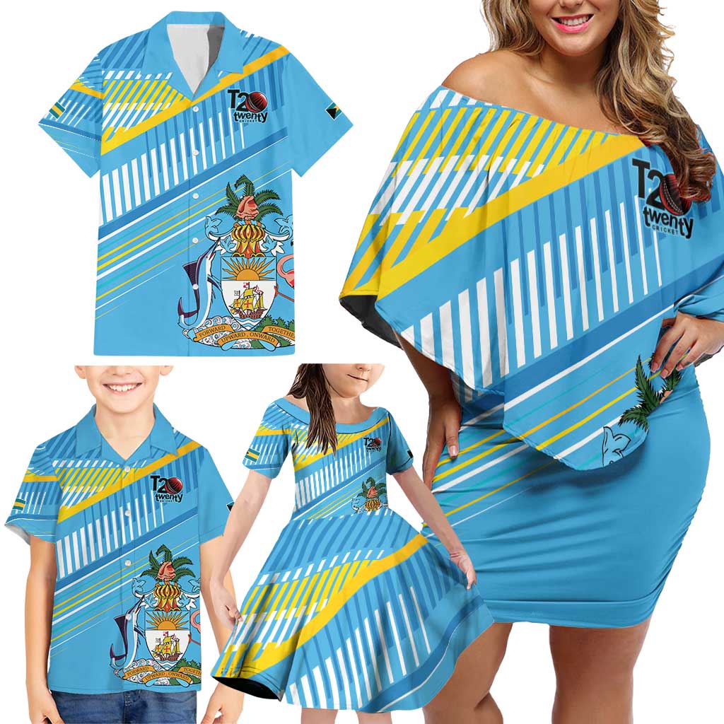 The Bahamas Cricket Custom Family Matching Off Shoulder Short Dress and Hawaiian Shirt Marlin Flamingo Come On Bahamian - Wonder Print Shop