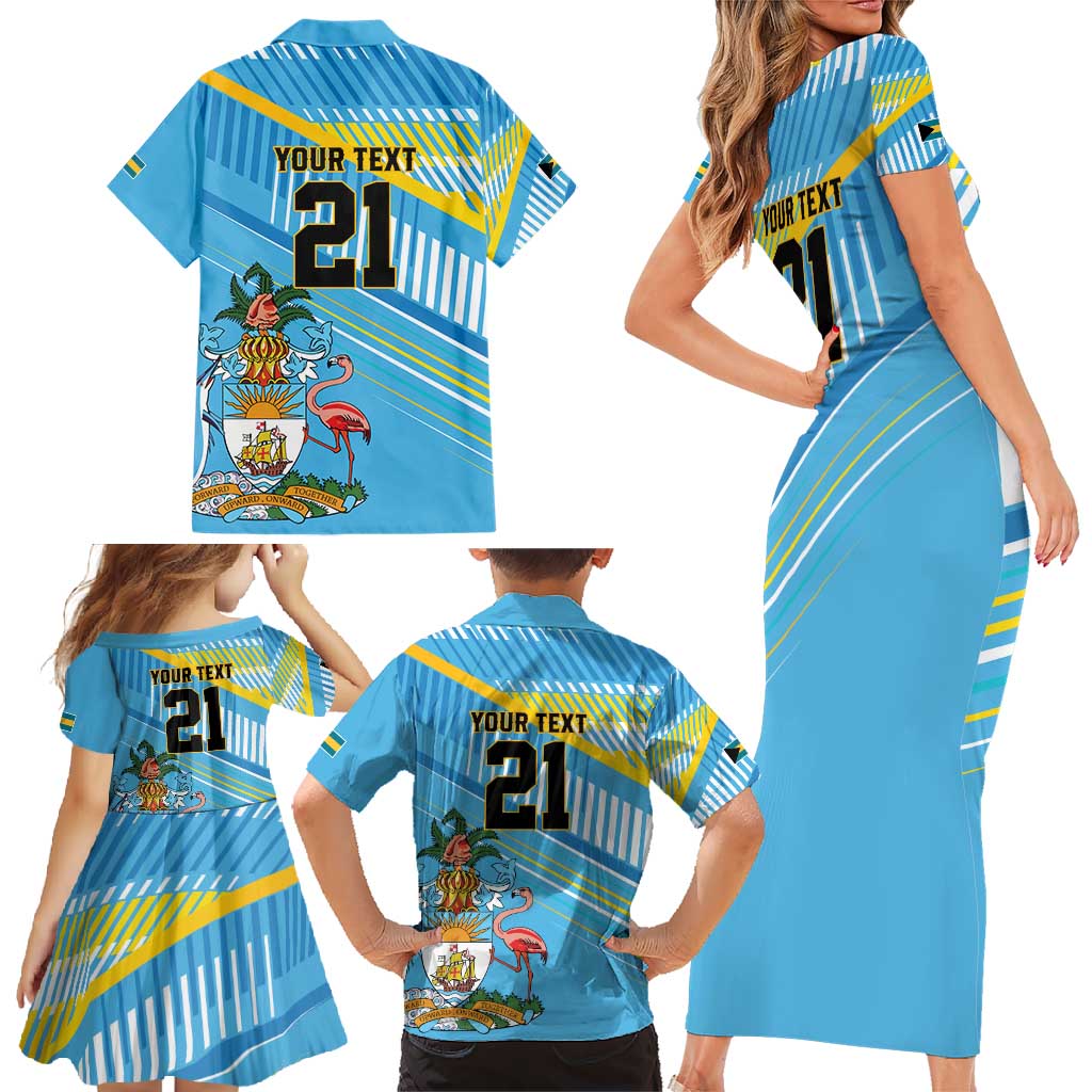 The Bahamas Cricket Custom Family Matching Short Sleeve Bodycon Dress and Hawaiian Shirt Marlin Flamingo Come On Bahamian - Wonder Print Shop