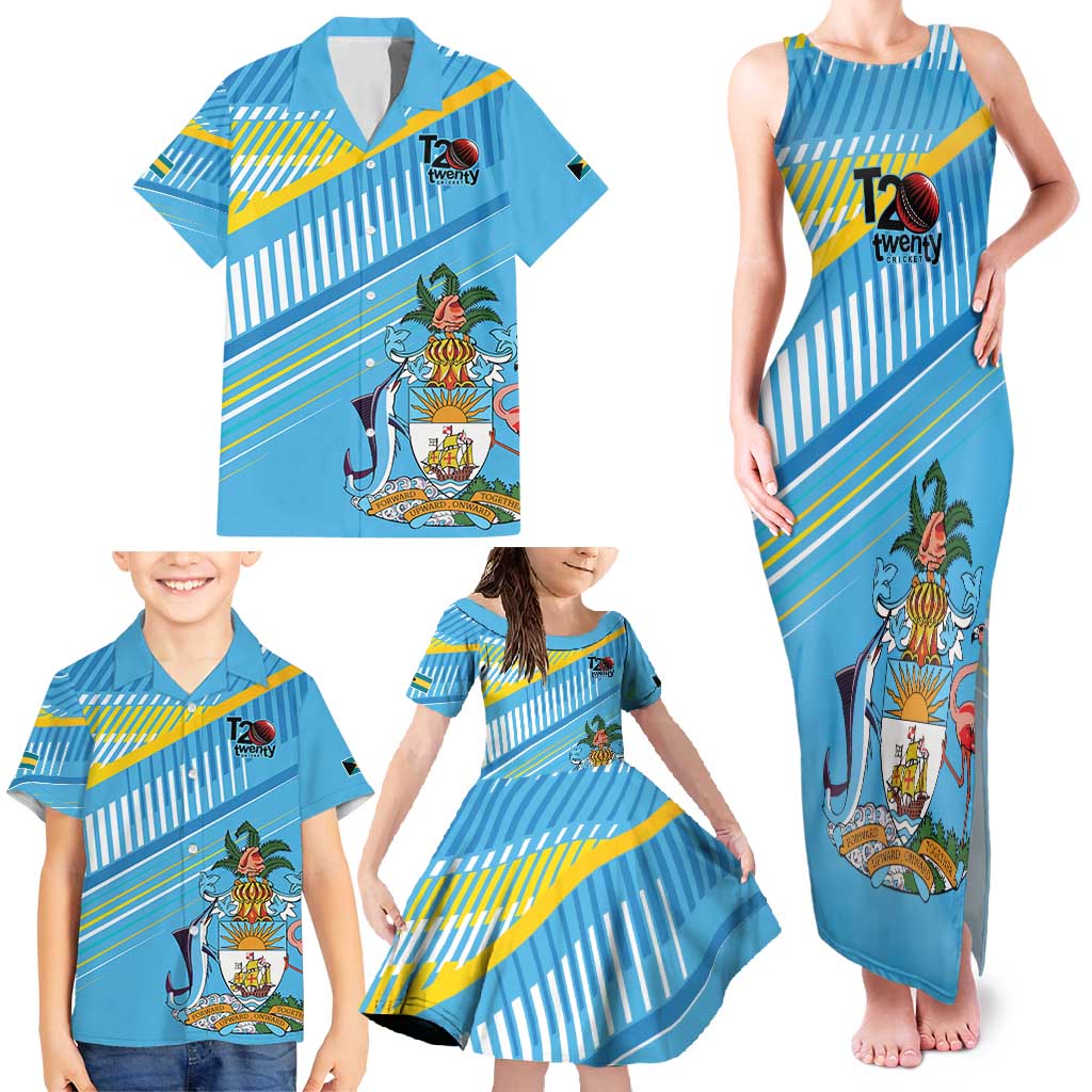 The Bahamas Cricket Custom Family Matching Tank Maxi Dress and Hawaiian Shirt Marlin Flamingo Come On Bahamian - Wonder Print Shop