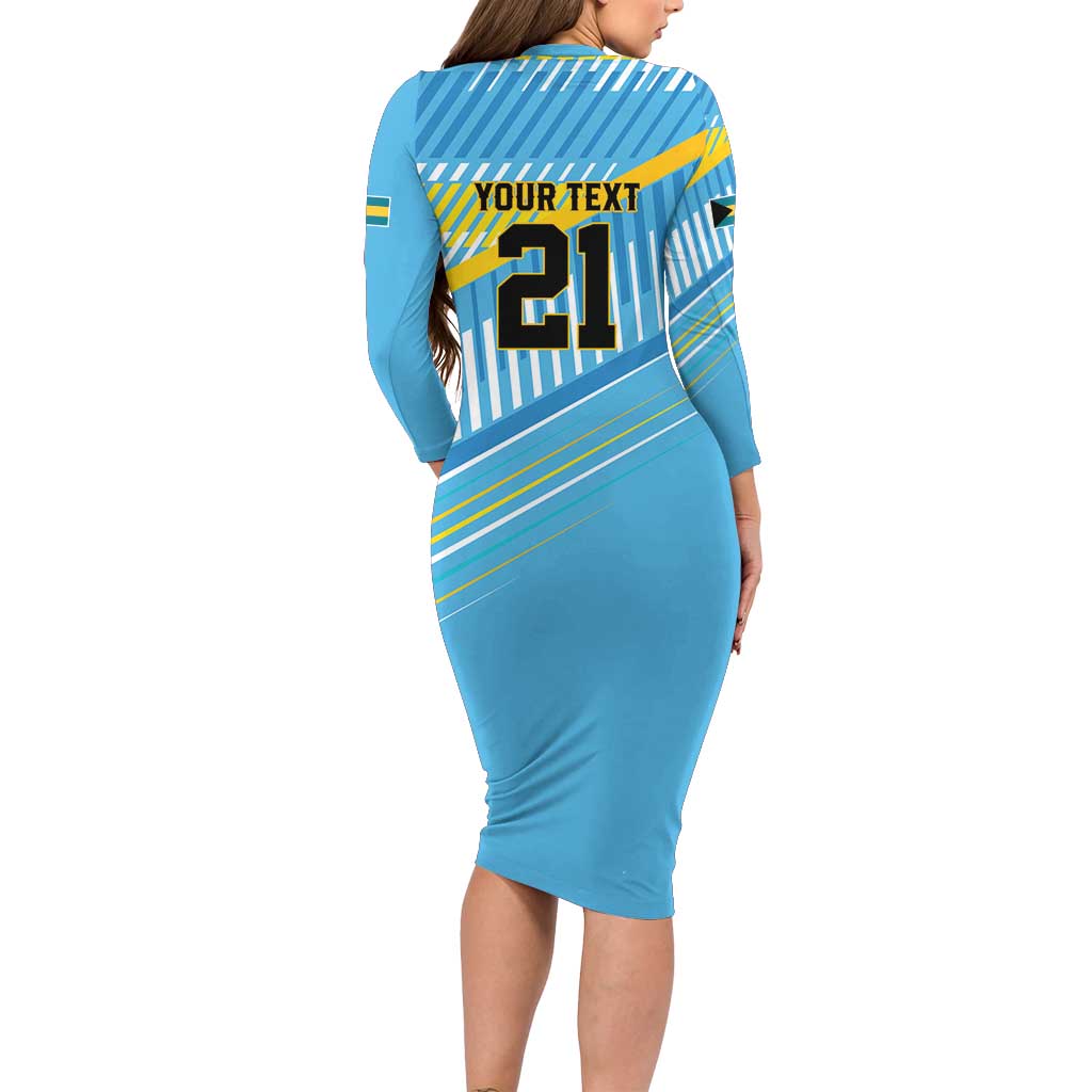 The Bahamas Cricket Custom Long Sleeve Bodycon Dress Marlin Flamingo Come On Bahamian - Wonder Print Shop