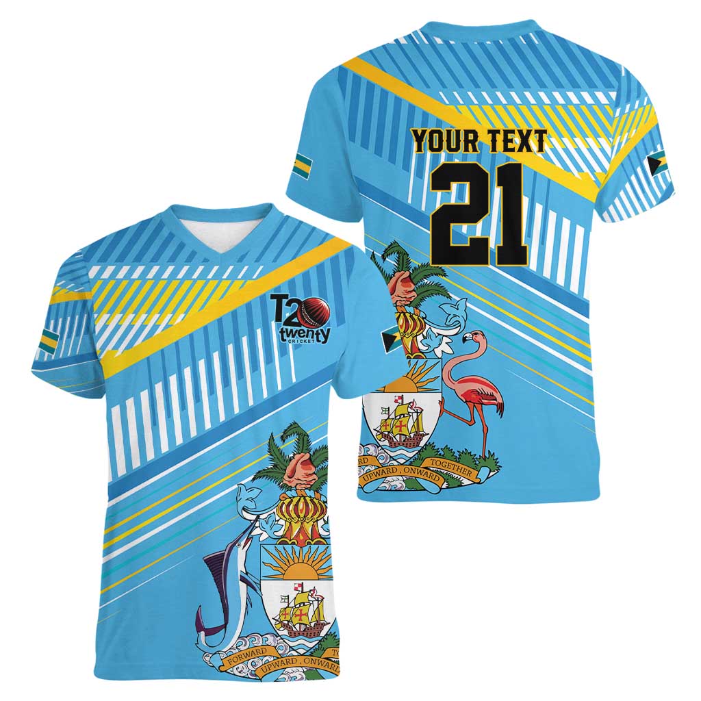 The Bahamas Cricket Custom Women V-Neck T-Shirt Marlin Flamingo Come On Bahamian - Wonder Print Shop