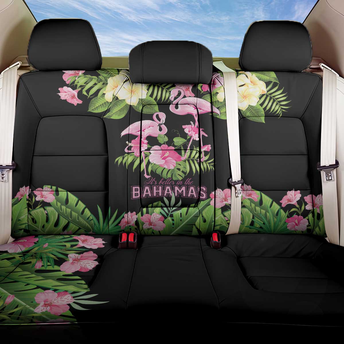 The Bahamas Flamingo Back Car Seat Cover Bahamian Tropical Flowers - Wonder Print Shop