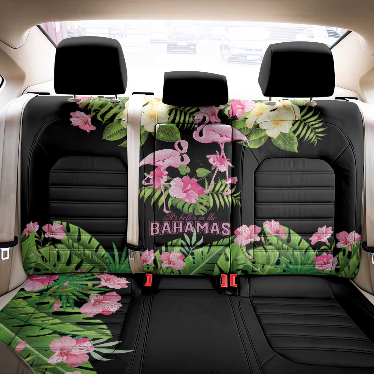 The Bahamas Flamingo Back Car Seat Cover Bahamian Tropical Flowers - Wonder Print Shop