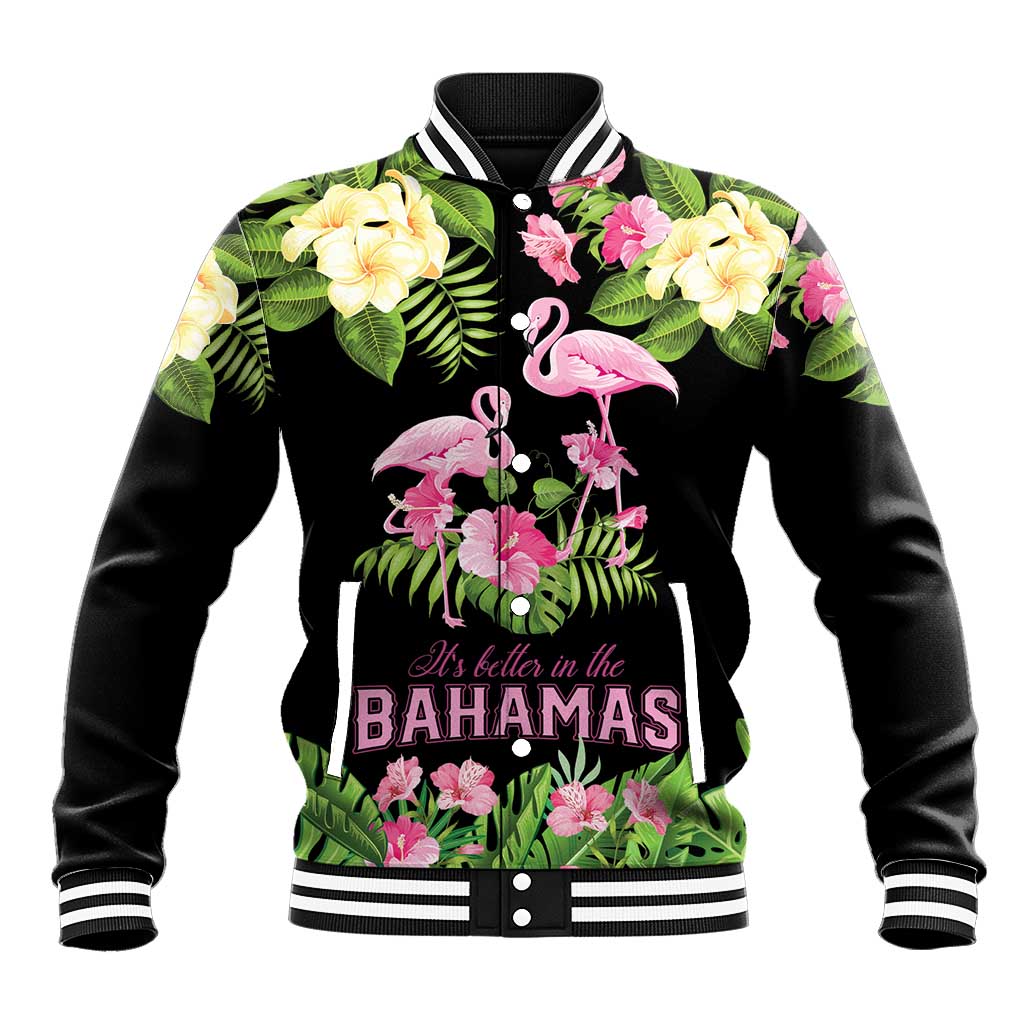 The Bahamas Flamingo Baseball Jacket Bahamian Tropical Flowers - Wonder Print Shop