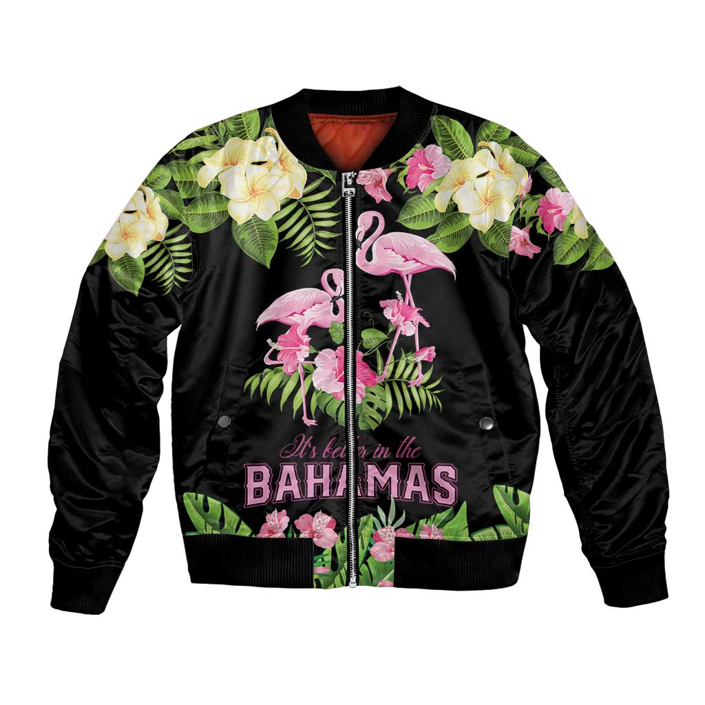 The Bahamas Flamingo Bomber Jacket Bahamian Tropical Flowers - Wonder Print Shop