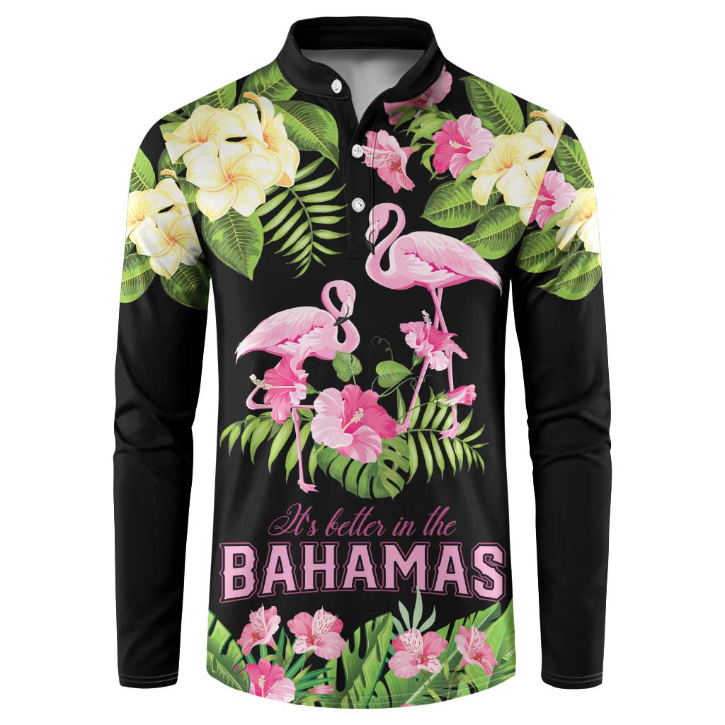 The Bahamas Flamingo Button Sweatshirt Bahamian Tropical Flowers - Wonder Print Shop