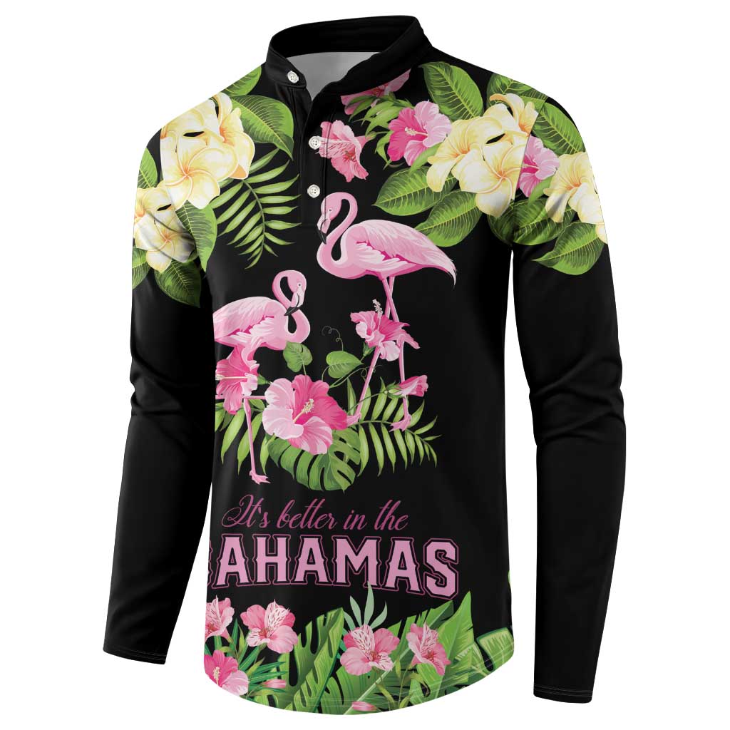 The Bahamas Flamingo Button Sweatshirt Bahamian Tropical Flowers - Wonder Print Shop