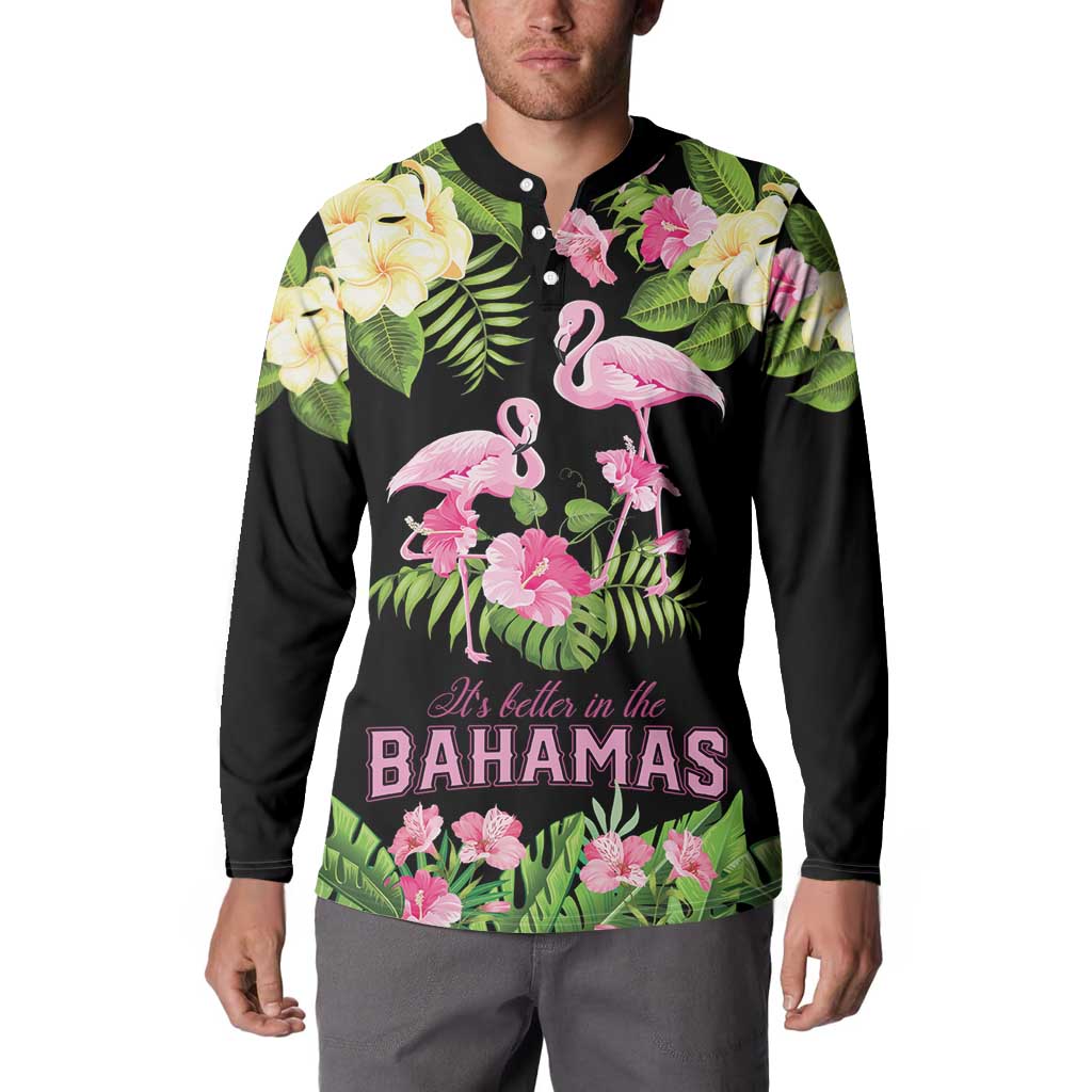 The Bahamas Flamingo Button Sweatshirt Bahamian Tropical Flowers - Wonder Print Shop