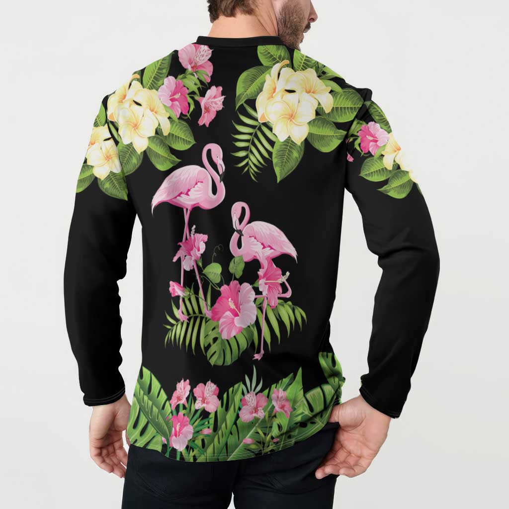 The Bahamas Flamingo Button Sweatshirt Bahamian Tropical Flowers - Wonder Print Shop