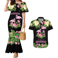The Bahamas Flamingo Couples Matching Mermaid Dress and Hawaiian Shirt Bahamian Tropical Flowers - Wonder Print Shop