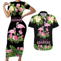The Bahamas Flamingo Couples Matching Short Sleeve Bodycon Dress and Hawaiian Shirt Bahamian Tropical Flowers - Wonder Print Shop