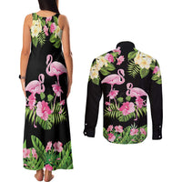 The Bahamas Flamingo Couples Matching Tank Maxi Dress and Long Sleeve Button Shirt Bahamian Tropical Flowers - Wonder Print Shop