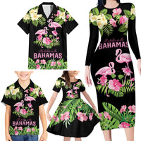The Bahamas Flamingo Family Matching Long Sleeve Bodycon Dress and Hawaiian Shirt Bahamian Tropical Flowers - Wonder Print Shop