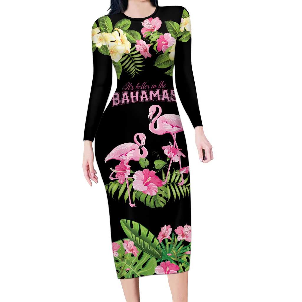The Bahamas Flamingo Family Matching Long Sleeve Bodycon Dress and Hawaiian Shirt Bahamian Tropical Flowers - Wonder Print Shop