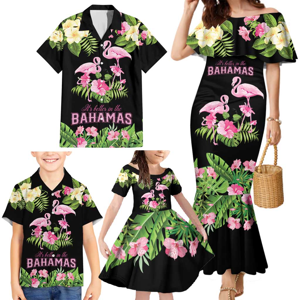 The Bahamas Flamingo Family Matching Mermaid Dress and Hawaiian Shirt Bahamian Tropical Flowers - Wonder Print Shop
