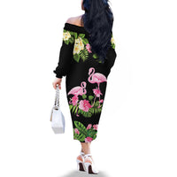 The Bahamas Flamingo Family Matching Off The Shoulder Long Sleeve Dress and Hawaiian Shirt Bahamian Tropical Flowers - Wonder Print Shop