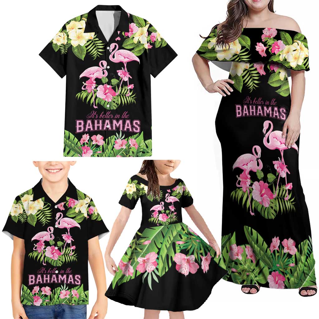 The Bahamas Flamingo Family Matching Off Shoulder Maxi Dress and Hawaiian Shirt Bahamian Tropical Flowers - Wonder Print Shop