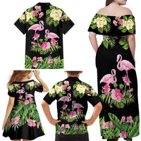 The Bahamas Flamingo Family Matching Off Shoulder Maxi Dress and Hawaiian Shirt Bahamian Tropical Flowers - Wonder Print Shop