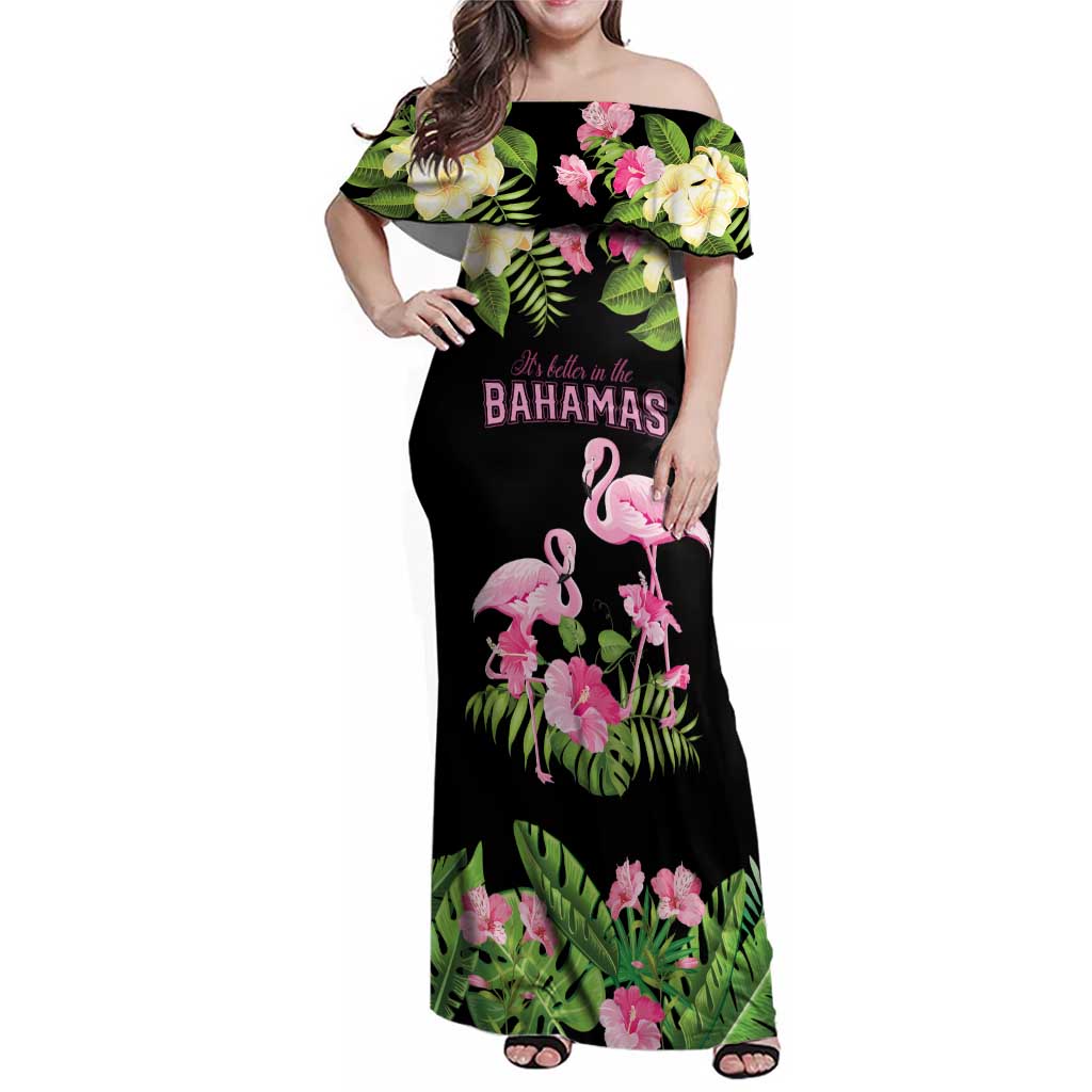 The Bahamas Flamingo Family Matching Off Shoulder Maxi Dress and Hawaiian Shirt Bahamian Tropical Flowers - Wonder Print Shop