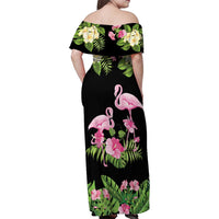 The Bahamas Flamingo Family Matching Off Shoulder Maxi Dress and Hawaiian Shirt Bahamian Tropical Flowers - Wonder Print Shop