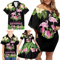 The Bahamas Flamingo Family Matching Off Shoulder Short Dress and Hawaiian Shirt Bahamian Tropical Flowers - Wonder Print Shop