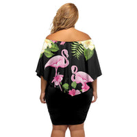 The Bahamas Flamingo Family Matching Off Shoulder Short Dress and Hawaiian Shirt Bahamian Tropical Flowers - Wonder Print Shop