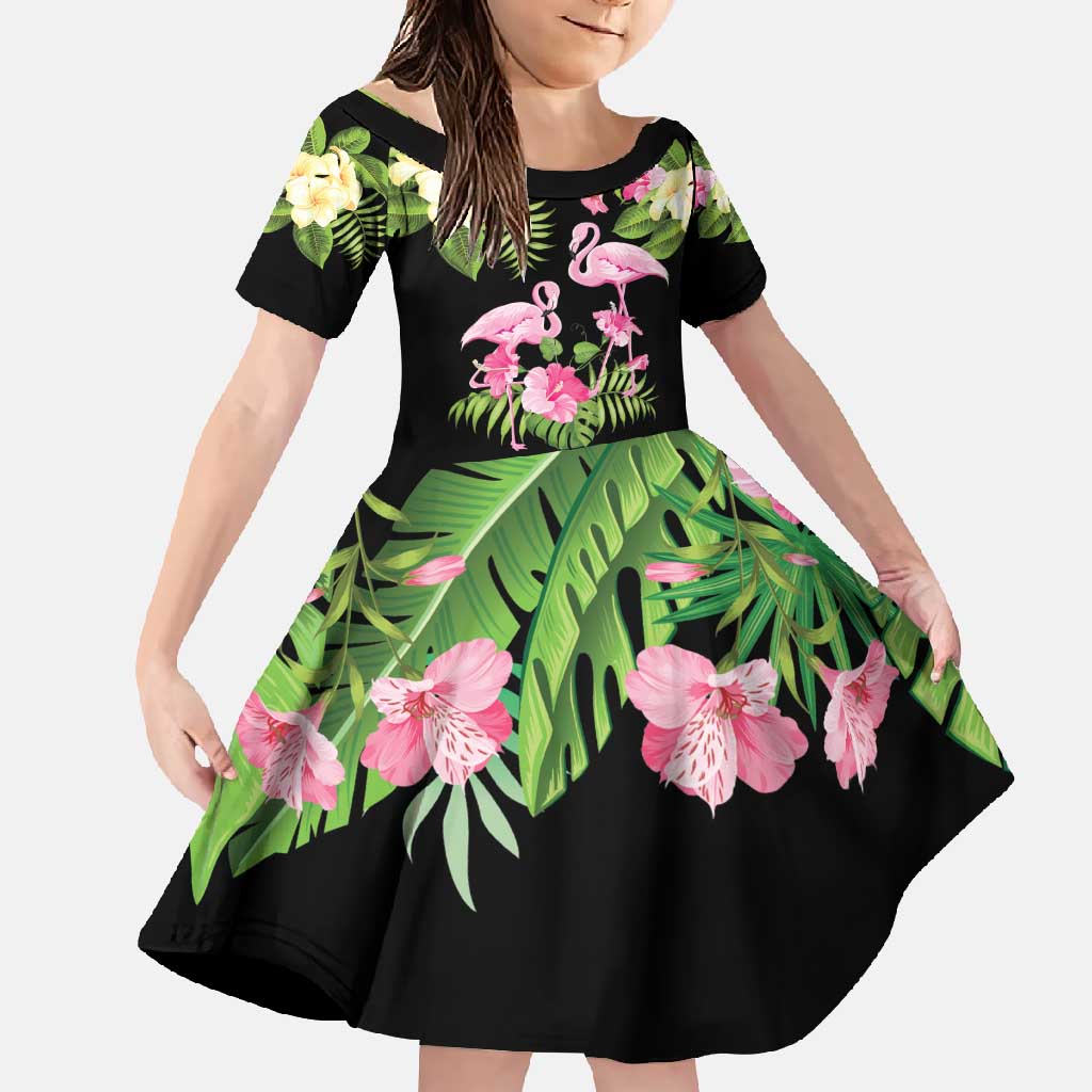 The Bahamas Flamingo Family Matching Short Sleeve Bodycon Dress and Hawaiian Shirt Bahamian Tropical Flowers - Wonder Print Shop