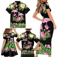 The Bahamas Flamingo Family Matching Short Sleeve Bodycon Dress and Hawaiian Shirt Bahamian Tropical Flowers - Wonder Print Shop