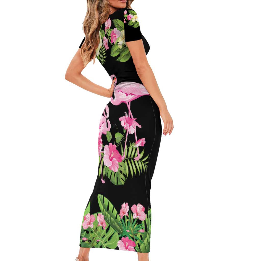The Bahamas Flamingo Family Matching Short Sleeve Bodycon Dress and Hawaiian Shirt Bahamian Tropical Flowers - Wonder Print Shop