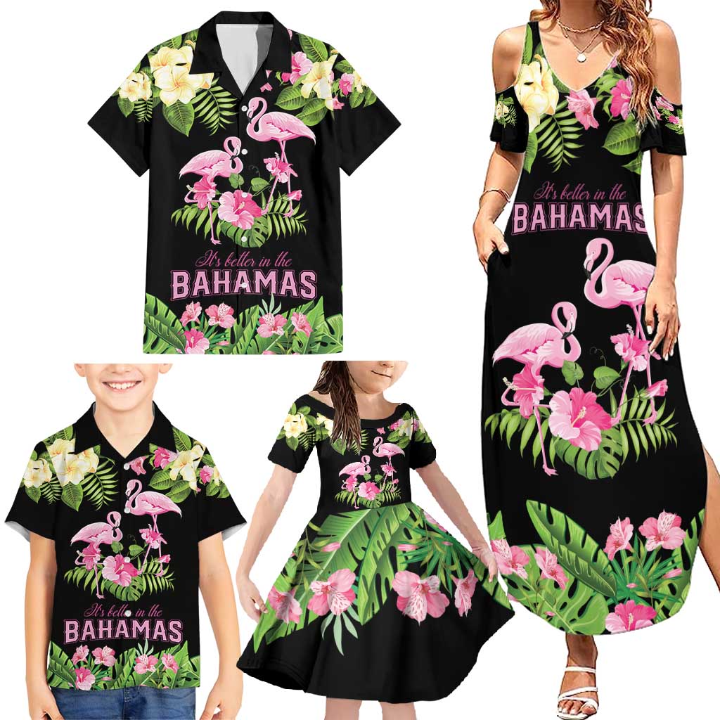 The Bahamas Flamingo Family Matching Summer Maxi Dress and Hawaiian Shirt Bahamian Tropical Flowers - Wonder Print Shop