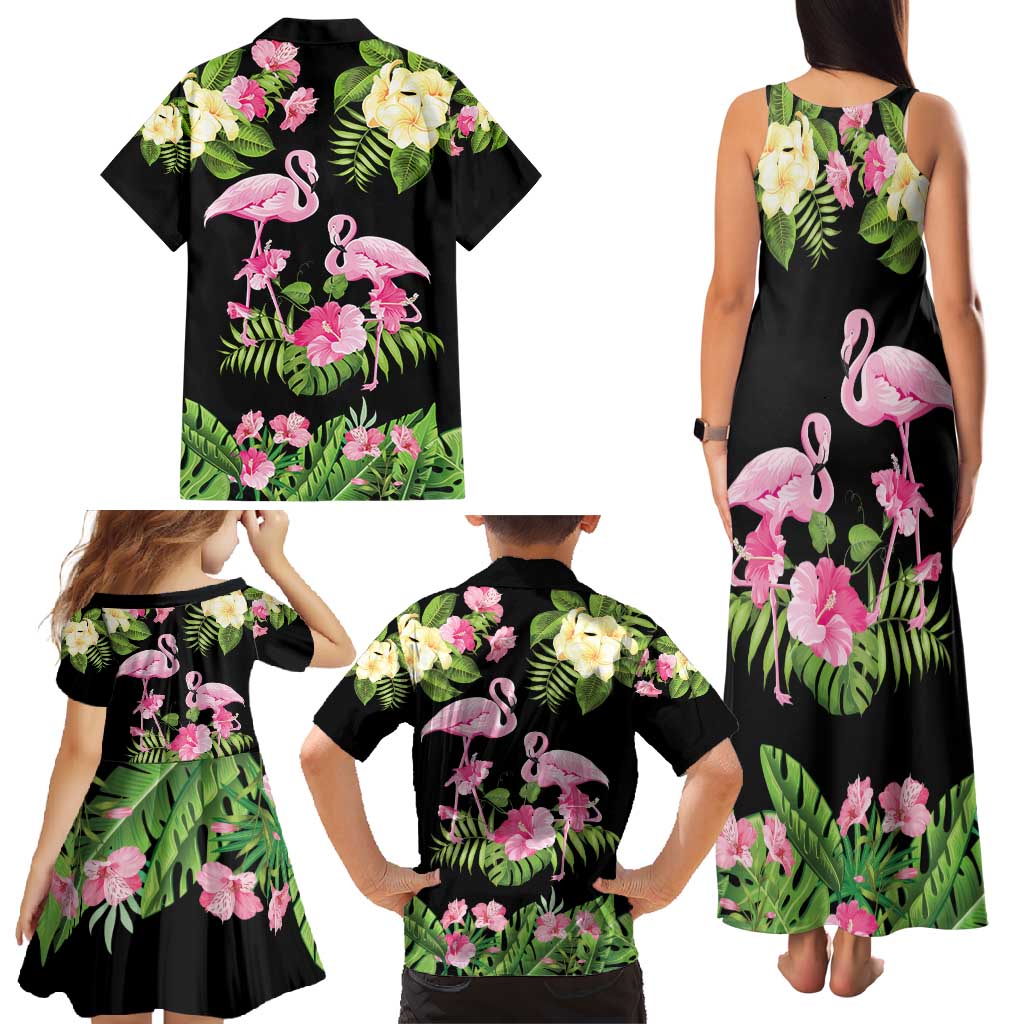 The Bahamas Flamingo Family Matching Tank Maxi Dress and Hawaiian Shirt Bahamian Tropical Flowers - Wonder Print Shop
