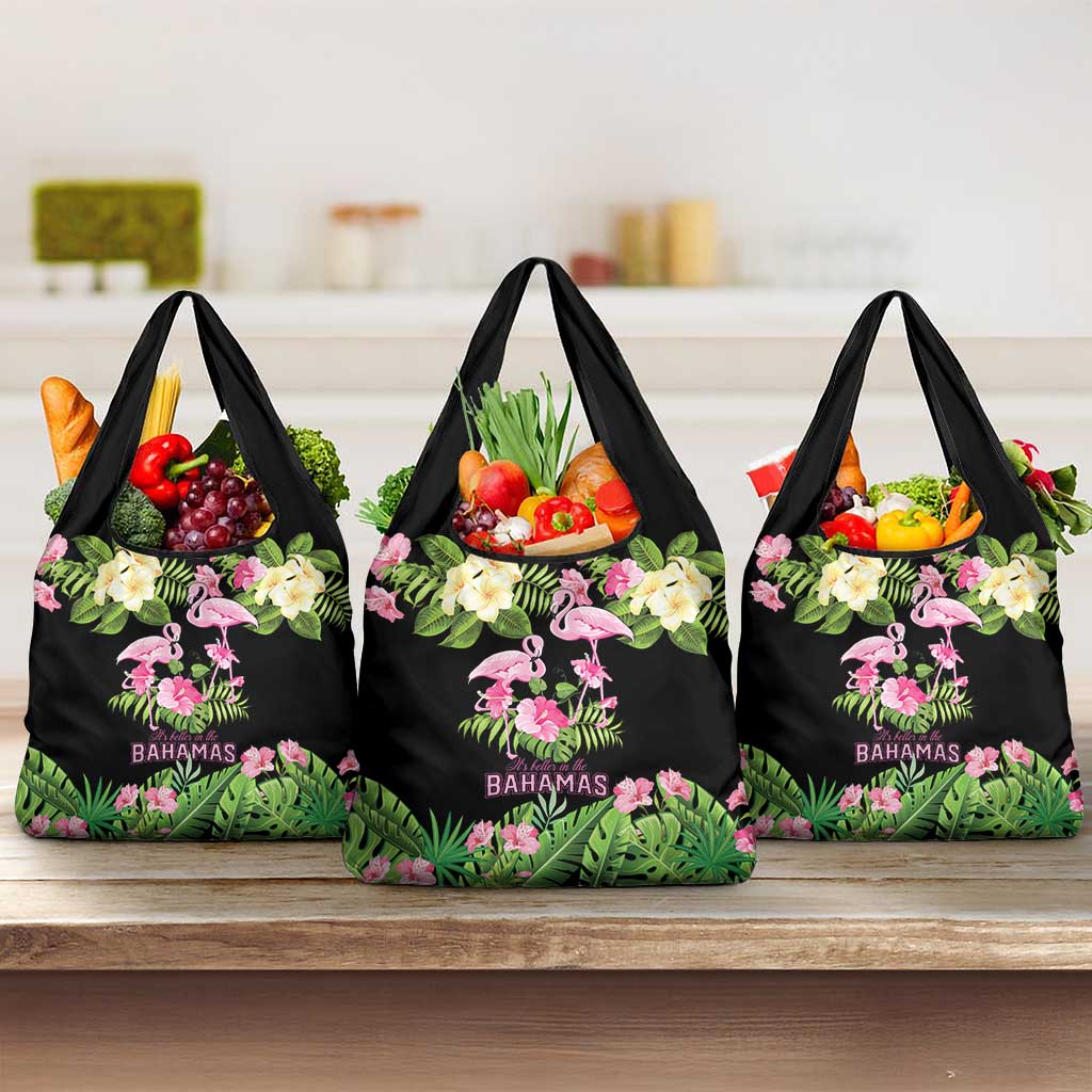 The Bahamas Flamingo Grocery Bag Bahamian Tropical Flowers - Wonder Print Shop