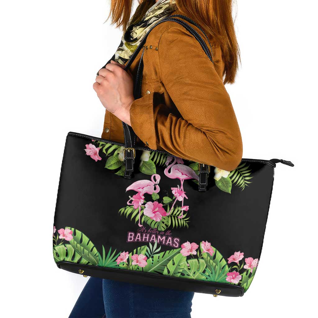 The Bahamas Flamingo Leather Tote Bag Bahamian Tropical Flowers - Wonder Print Shop