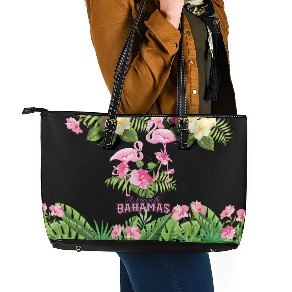 The Bahamas Flamingo Leather Tote Bag Bahamian Tropical Flowers - Wonder Print Shop