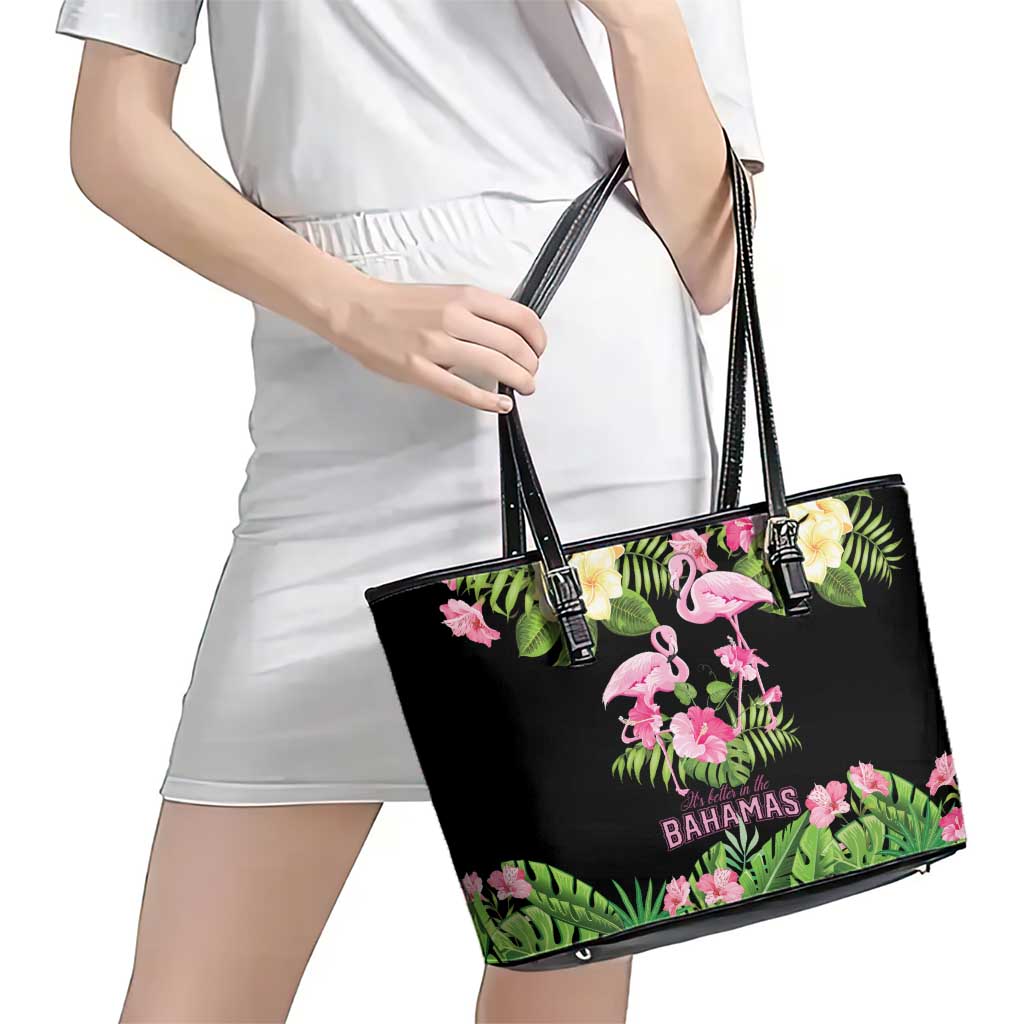 The Bahamas Flamingo Leather Tote Bag Bahamian Tropical Flowers - Wonder Print Shop