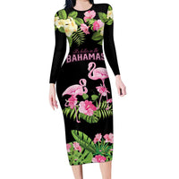 The Bahamas Flamingo Long Sleeve Bodycon Dress Bahamian Tropical Flowers - Wonder Print Shop