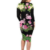 The Bahamas Flamingo Long Sleeve Bodycon Dress Bahamian Tropical Flowers - Wonder Print Shop